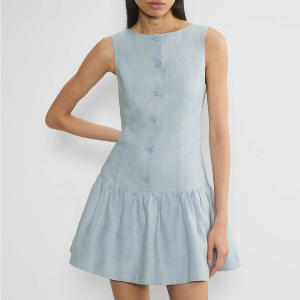 Aritzia Wilfred Linen Mini Dress Blue Snapdragon Size 0